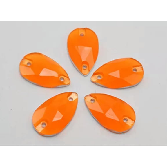 U8MO 100 Flatback Acrylic Teardrop Sewing Rhinestone Gem Buttons 10X18mm Sew on Beads-Neon Orange