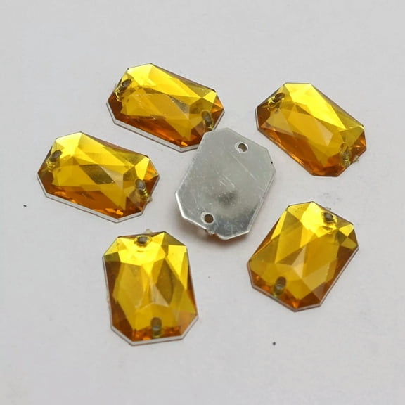 U8MO 100 Gold Flatback Acrylic Rectangle Sewing Rhinestone Button 13X18mm Sew on bead