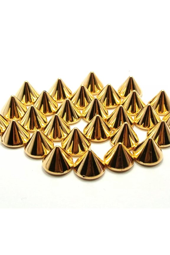 100 Gold Tone Rock Punk Spike Acrylic Taper Studs 10X8mm No Hole Cabochon