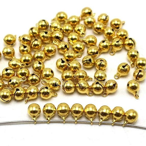 U8MO 100 Golden JINGLE BELLS~Christmas Bell~Beads Charms 6mm Decoration DIY Craft
