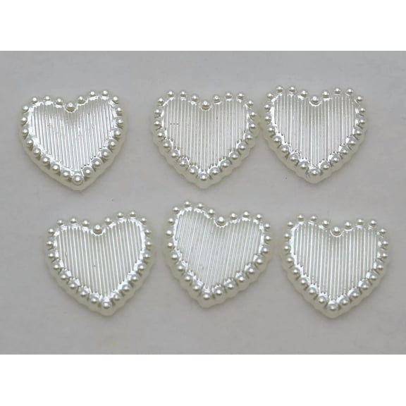 U8MO 100 Ivory Acrylic Half Pearl Heart Flatback Beads 14mm No Hole Ribbon Pattern
