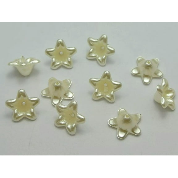 U8MO 100 Ivory Acrylic Pearl Bead Cap Bell Flower Beads 12mm Sewing Bow Center