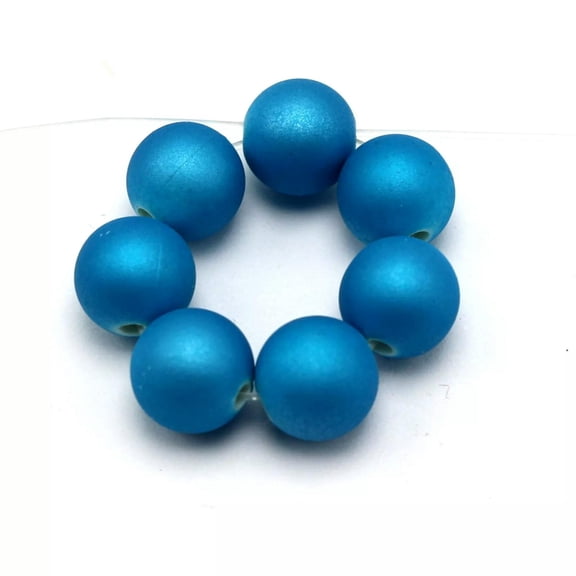 U8MO 100 Matte Blue Metallic Luster Round Beads 10mm Rubber Coated DIY Bracelet Beads