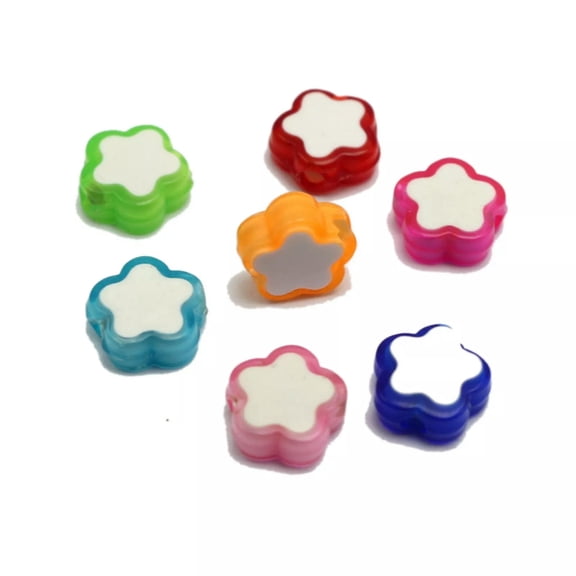 U8MO 100 Mixed Candy Color Cute Acrylic Flower Beads 10X10mm White Flower Center