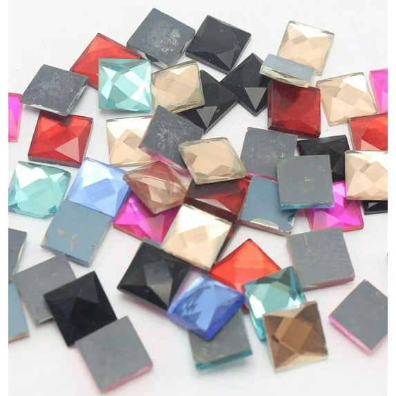 U8MO 100 Mixed Color Faceted Square Flatback Glass Crystal Rhinestone Gems 10X10mm
