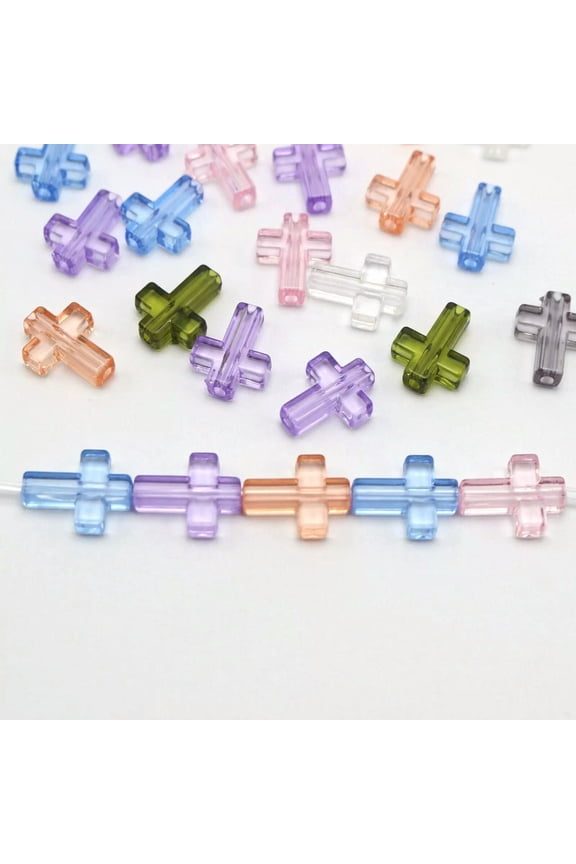 100 Mixed Color Transparent Acrylic Cross Charm Beads 16mm DIY Bracelet Earring