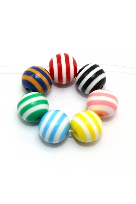 100 Mixed Colour Stripes Acrylic Round Beads 10mm Kid Crafts Jewelry Bracelet