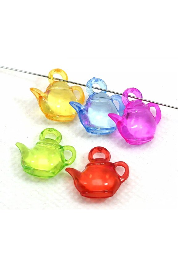 100 Mixed Colour Transparent Acrylic Smooth Teapot Charm Pendants 16X18mm Crafts