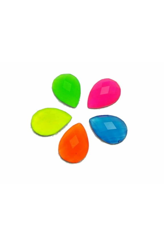 100 Mixed Neon Color Flatback Acrylic Teardrop Rhinestone Gems 10X14mm No Hole