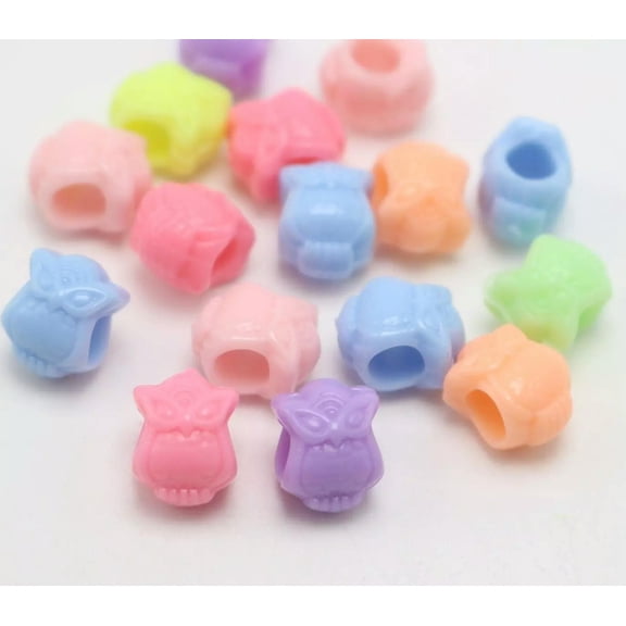U8MO 100 Mixed Pastel Color Acrylic Cute Owl Pony Beads 10X8mm for Kids Kandi Craft