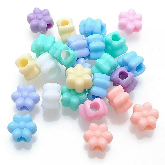 U8MO 100 Mixed Pastel Color Acrylic Flower Pony Beads 12mm Kids Craft Kandi Bracelet