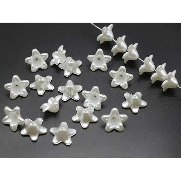 U8MO 100 Pure White Acrylic Pearl Bead Cap Bell Flower Beads 12mm Sewing Bow Center