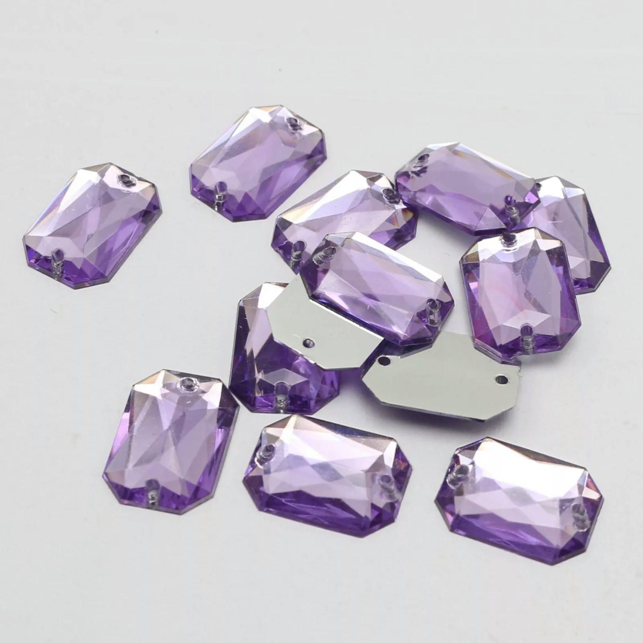 U8MO 100 Purple Flatback Acrylic Rectangle Sewing Rhinestone Buttons ...
