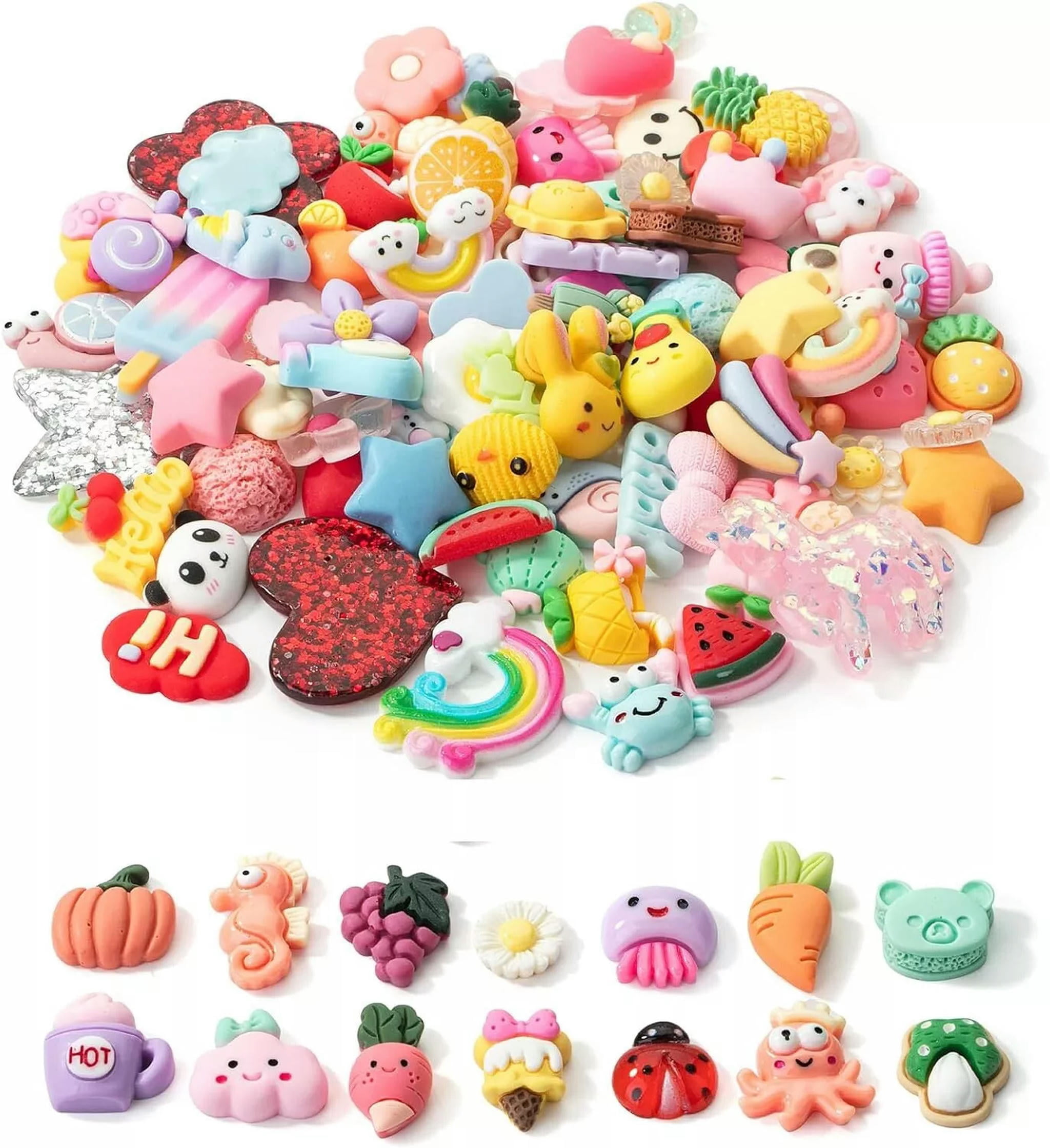 U8MO 100 Resin Cabochons Food Slime Charms Flat Backs Assorted Lot Bulk