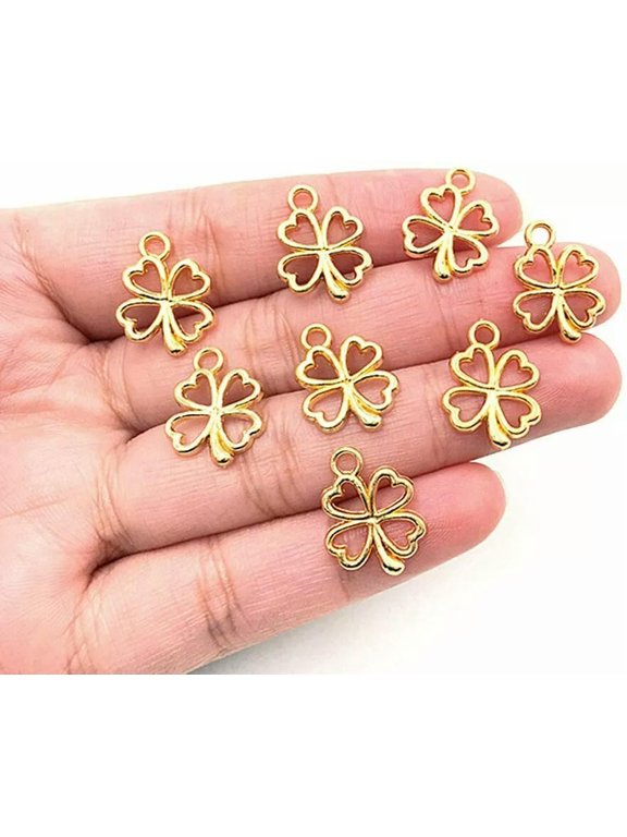 100 Shamrock Charms Clover Charms Miniature Charms 4 Leaf Gold Good Luck Bulk