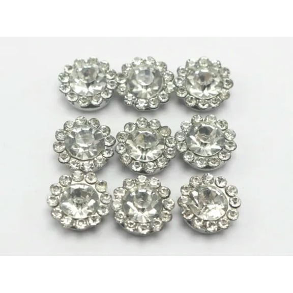 U8MO 100 Silver Bling Crystal Rhinestone Pearl Flatback Button Beads 11mm Free Ship-Clear+Silver