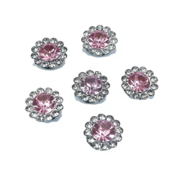 U8MO 100 Silver Bling Crystal Rhinestone Pearl Flatback Button Beads 11mm Free Ship-Pink + Clear