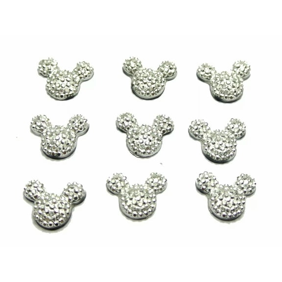 U8MO 100 Silver Flatback Resin Dotted Rhinestone Gems Mouse Head 14X12mm