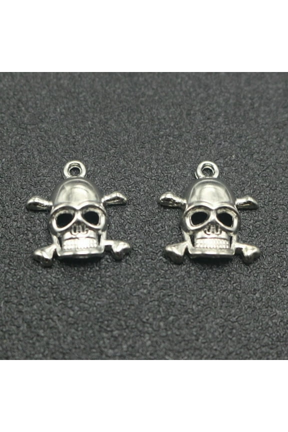 100 Silver Tone Metallic Acrylic Skeleton SKULL Charm Pendants 20mm