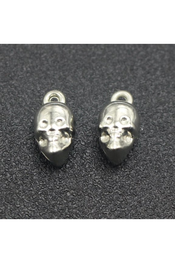 100 Silver Tone Metallic Acrylic Skeleton SKULL Head Charm Pendants 16mm