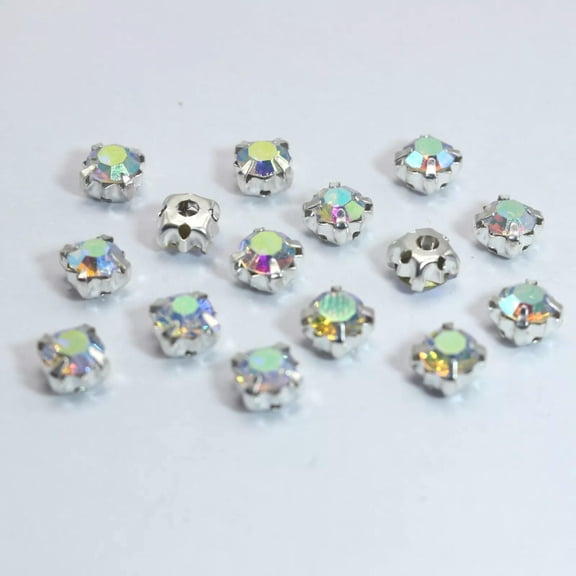 U8MO 100 Silver with Clear AB Crystal Glass Rhinestones Rose Montees 6mm Sew on Beads