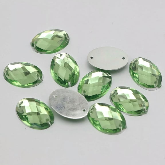 U8MO 100 Soft Green Flatback Acrylic Oval Rhinestone Button 13X18mm Sew on beads