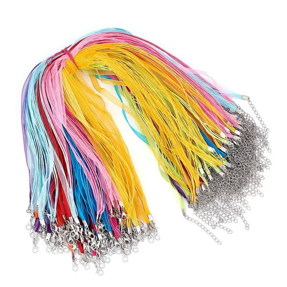 U8MO 100 Strds Colorful Multi-Strand Waxed Cord Necklaces Bases Organza Ribbon 17.7"