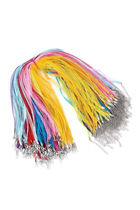 100 Strds Colorful Multi-Strand Waxed Cord Necklaces Bases Organza Ribbon 17.7"