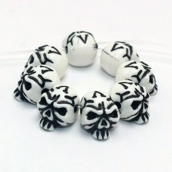 U8MO 100 White with Black Color Acrylic Halloween Gothic Skull Beads 10mm Steam Punk