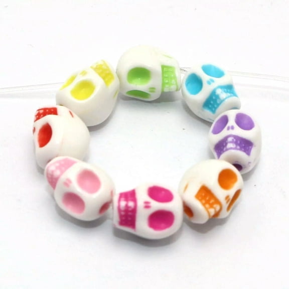 U8MO 100 White with Mixed Color Acrylic Halloween Gothic Skull Beads 10mm Steam Punk