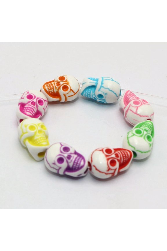 100 White with Mixed Color Acrylic Halloween Gothic Skull Beads 13mm Double side