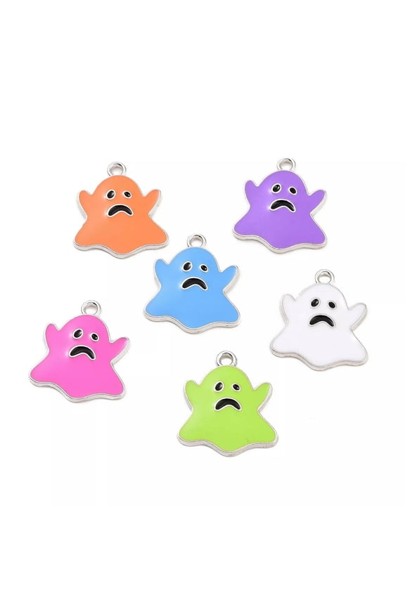 100 pcs Platinum Alloy Enamel Pendants Ghost Charm For Jewelry Making 20.5x18mm