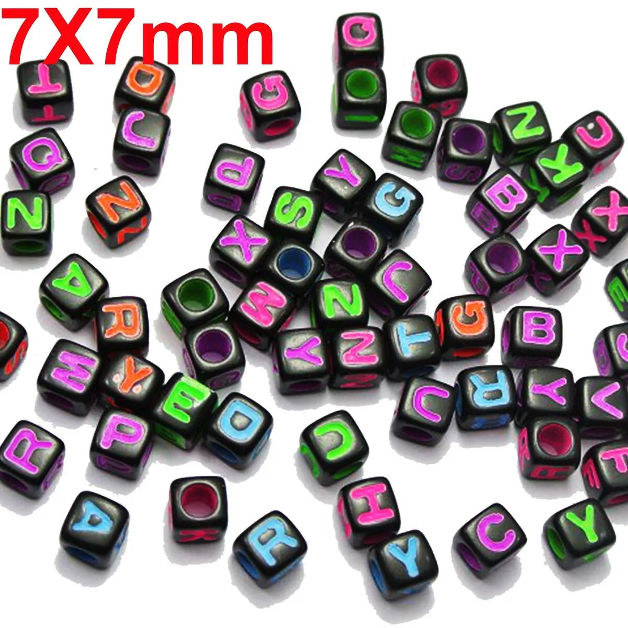 U8MO 1000 Black Neon Color Assorted Alphabet Letter Cube Pony Beads 7X7mm Crafts