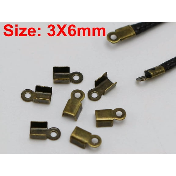 U8MO 1000 Bronze Necklace Cord Crimp End Caps With Loop 3X6mm