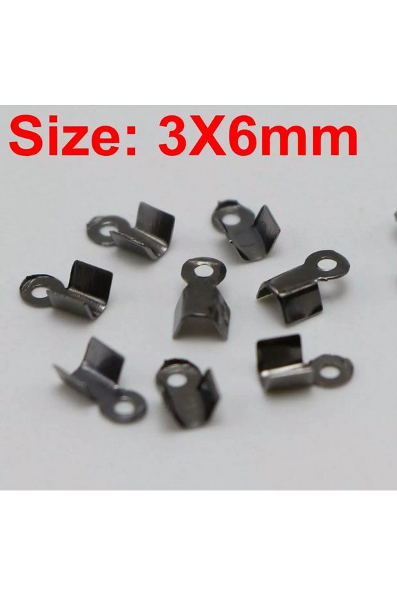 1000 Gunmetal Necklace Cord Crimp End Caps With Loop 3X6mm