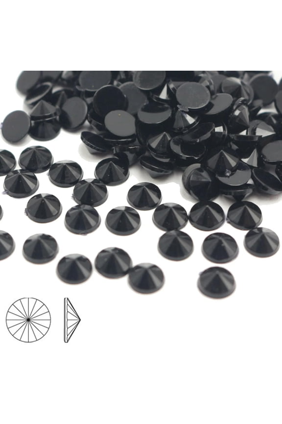 1000 Jet Black Acrylic Flatback Round Rivoli Rhinestone Gems 5mm Cone Shaped