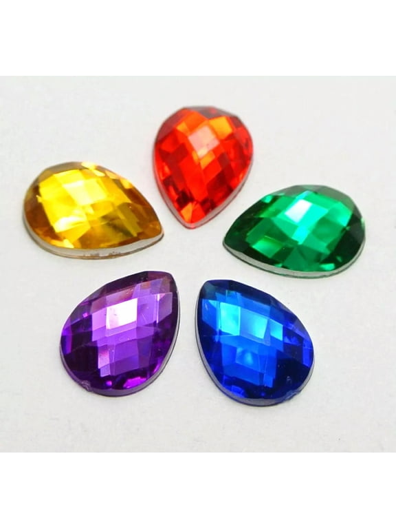 1000 Mixed Color Acrylic Flatback TearDrop Rhinestone Gems 10X14mm No Hole