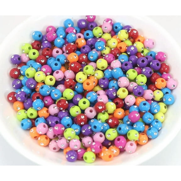 U8MO 1000 Mixed Colour Acrylic Sparkling Silver Dots Round Beads 5mm Spacer Crafts