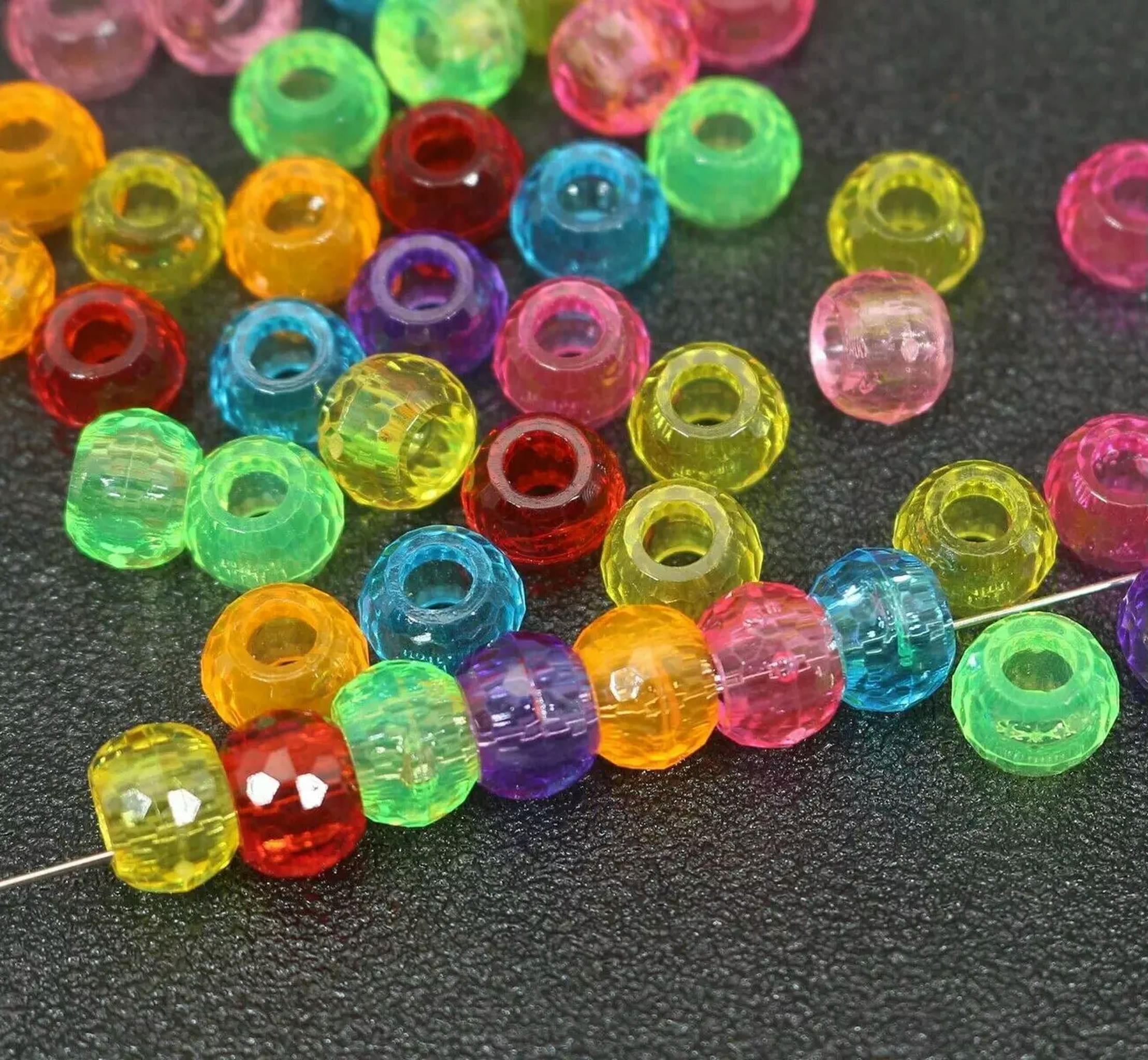 U8MO 1000 Mixed Transparent Color Acrylic Faceted Round Pony Beads 9X6mm Kids Crafts