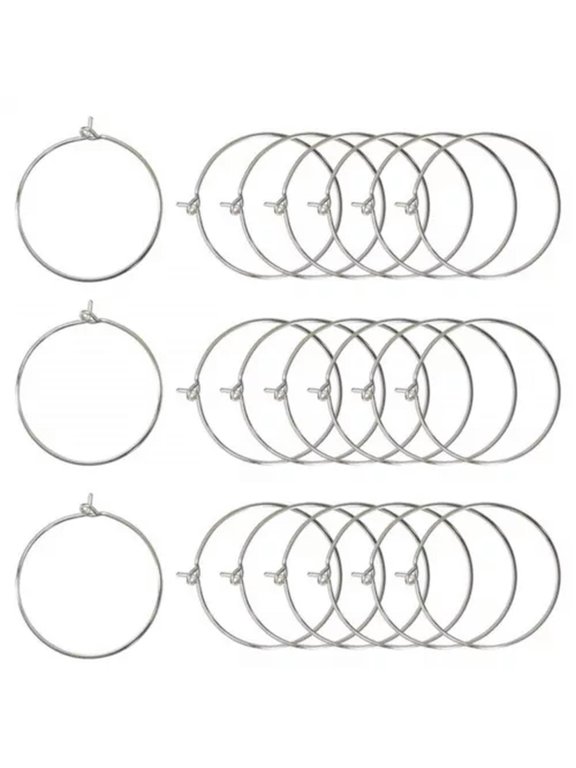 1000 Silver Gold Tone Wine Glass Charm Rings Round Earring Hoops Wholesale-25mm-Silver