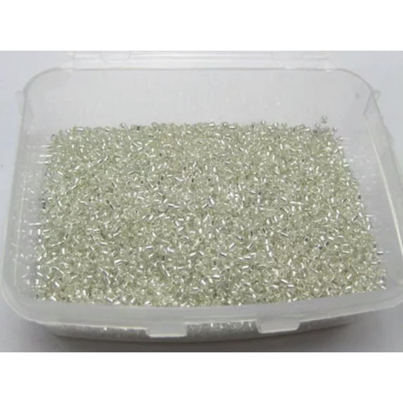 U8MO 10000 Glass Beads silver lined 1.5mm (12/0) + Storage Box Jewelry Making-White