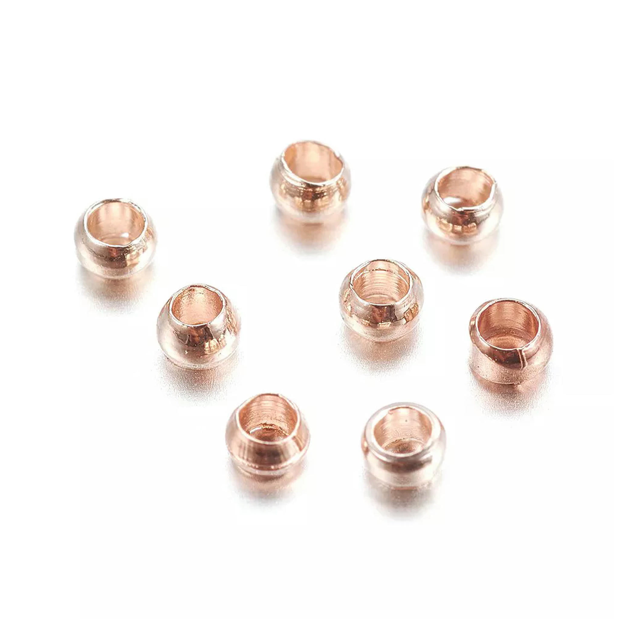 U8MO 10000pcs Rose Gold Brass Crimp Beads Barrel Smooth Tiny Terminator Findings 2mm