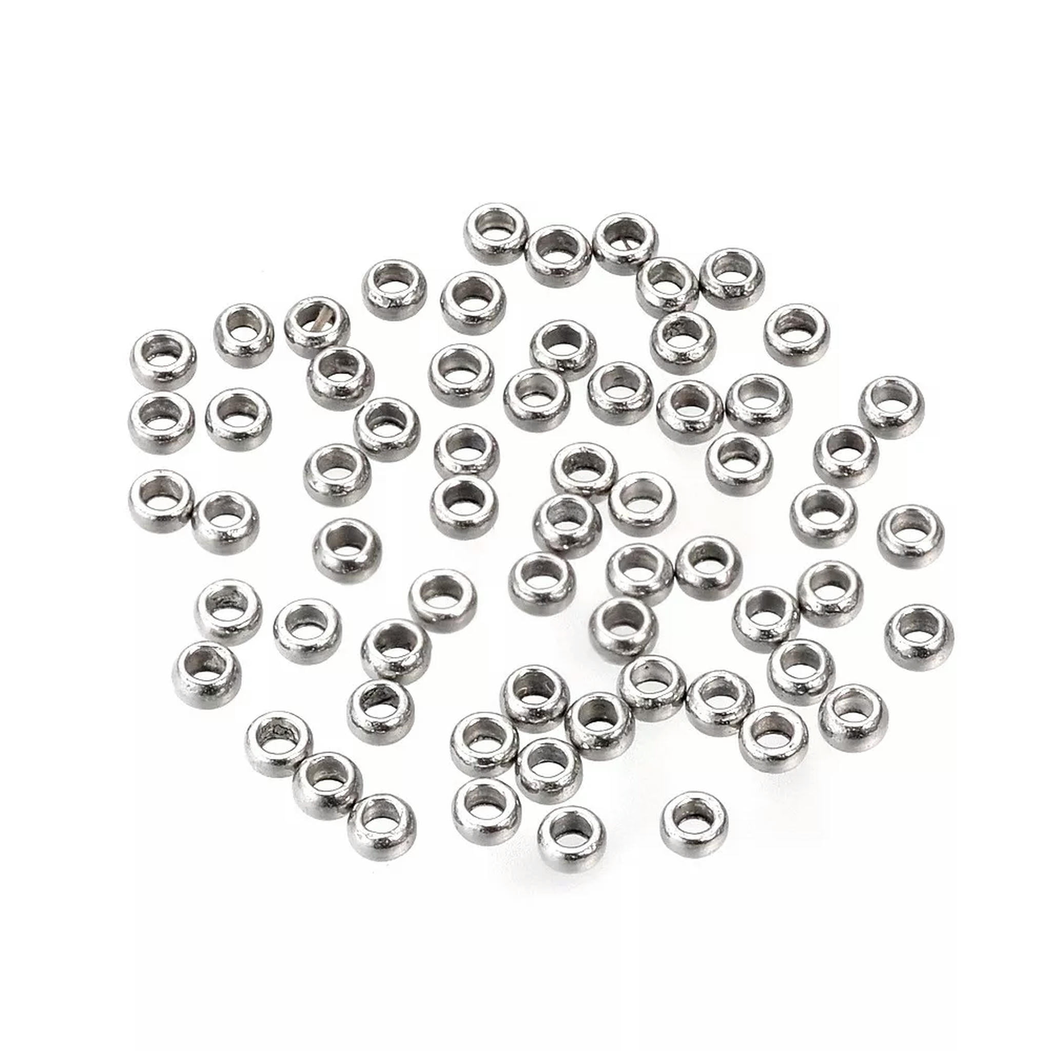 U8MO 1000pcs 304 Stainless Steel Crimp End Beads Mini Smooth Findings Rondelle 1.5mm