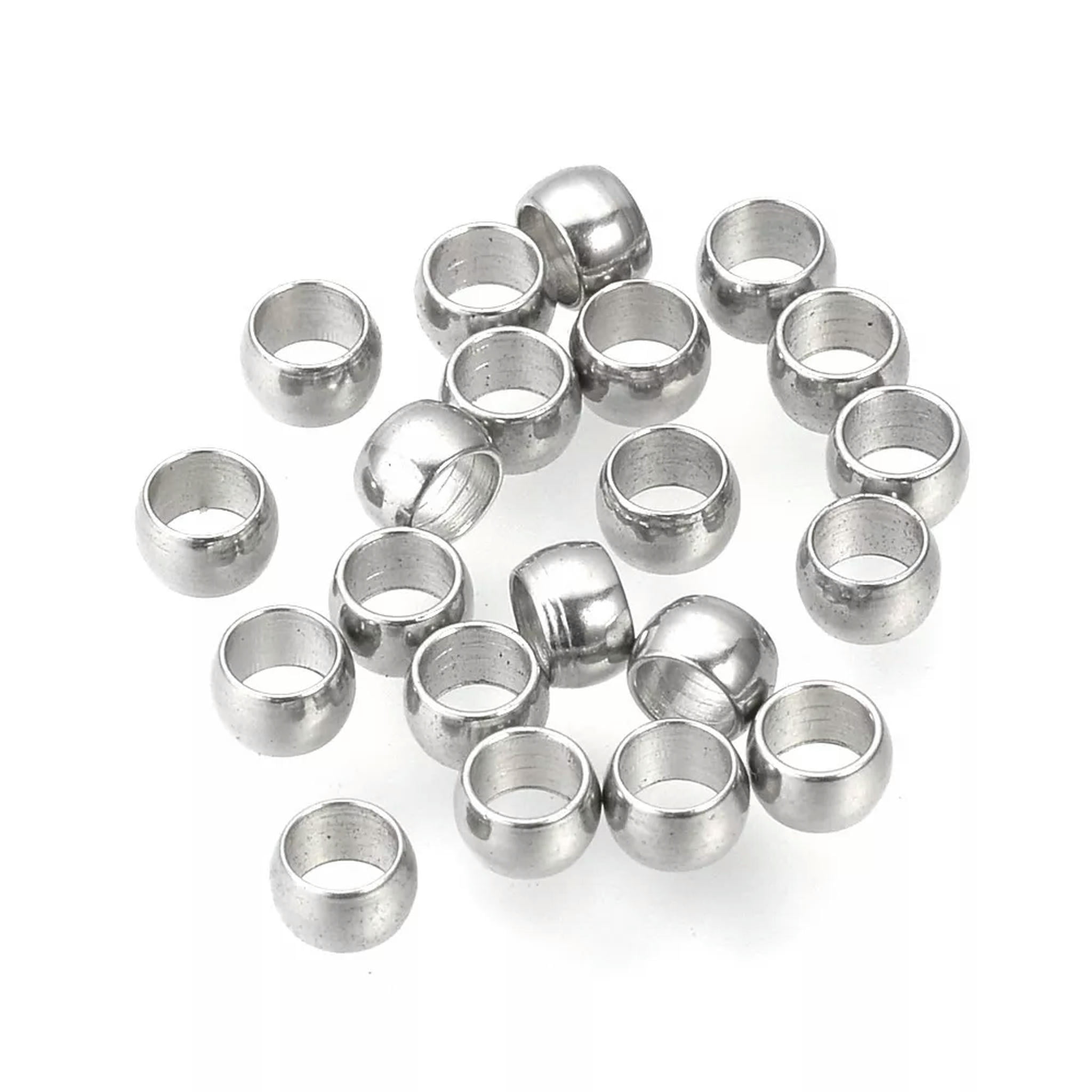 U8MO 1000pcs 304 Stainless Steel Crimp End Beads Rondelle Smooth Tiny Findings 3x2mm