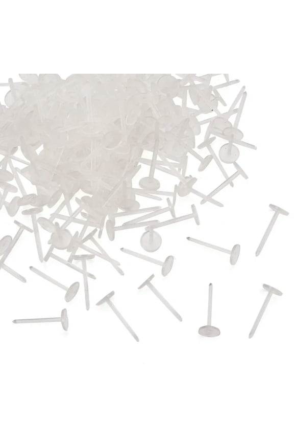 1000pcs/Bag Plastic Flat Earring Posts Round Blank Stud Findings Clear 12x5mm