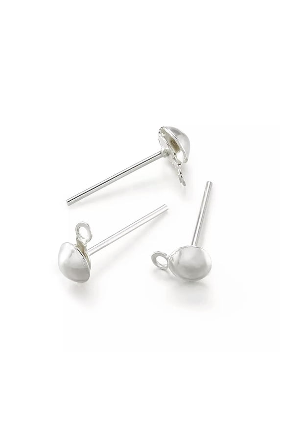 1000pcs Iron Half Ball Post Ear Studs Earring With Loop Nickel Free Silver 13mm