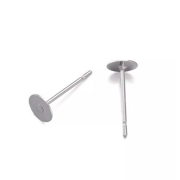 U8MO 100PC 304 Stainless Steel Flat Earring Posts Peg Ear Stud Findings 5mm Round Pad