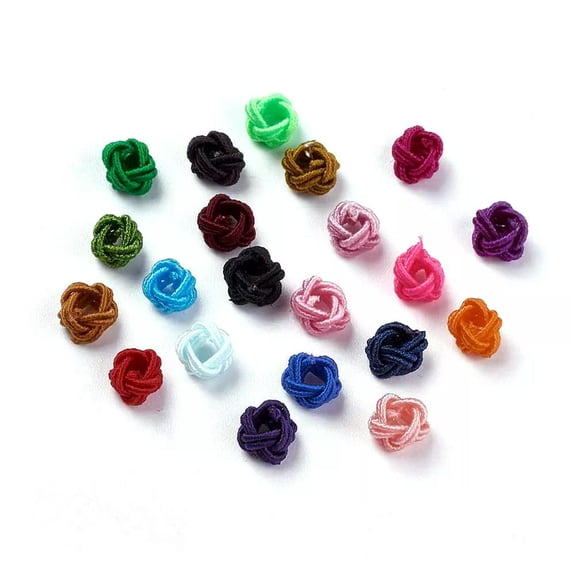 U8MO 100PC Unique Handmade Polyester Weave Knot Beads Colorful Loose Bead Round 6.5mm