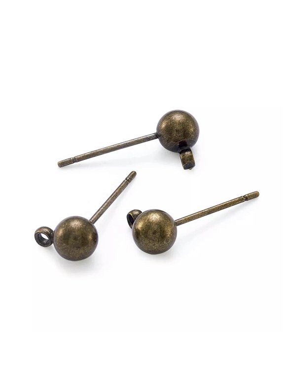100PCS Brass Ball Post Ear Studs DIY Earring Finding Nickel Free Antique Bronze