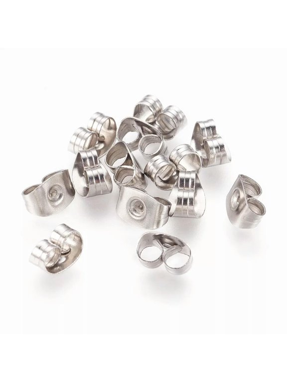100Pcs 316 Surgical Stainless Steel Ear Nuts Earring Backs Finding 4.5x6.5x3.2mm